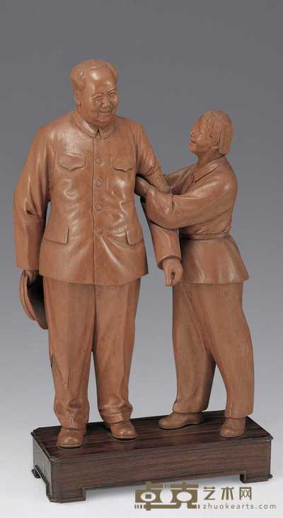 现代 黄杨木领袖与群众塑像 高33.7cm